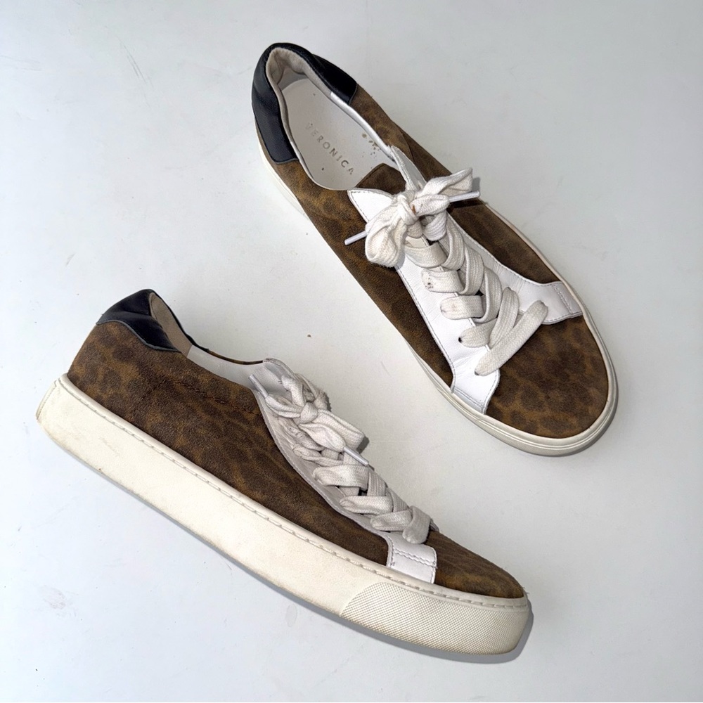 VERONICA BEARD Womens 9 White Brown Black Leopard Bibi Low Top Sneakers SB7
